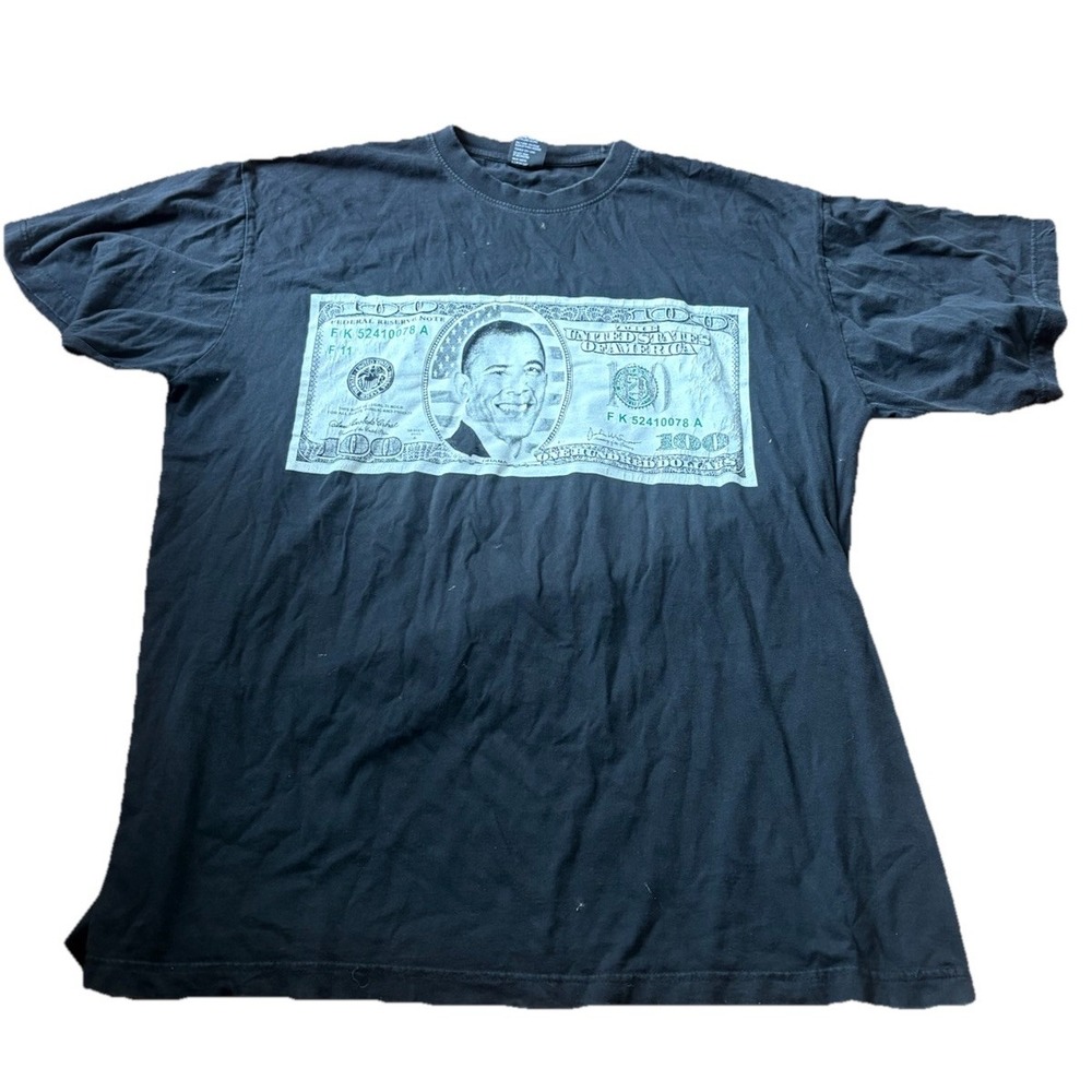 Vintage Y2K Martin Luther King Jr. Barack Obama Portrait Art Black Tee Shirt 2XL